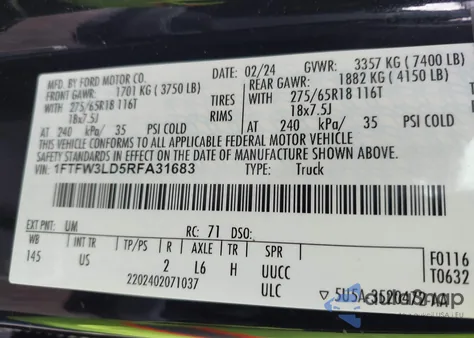 2024 Ford F-150 Xlt из США, поврежденный, VIN 1FTFW3LD5RFA31683